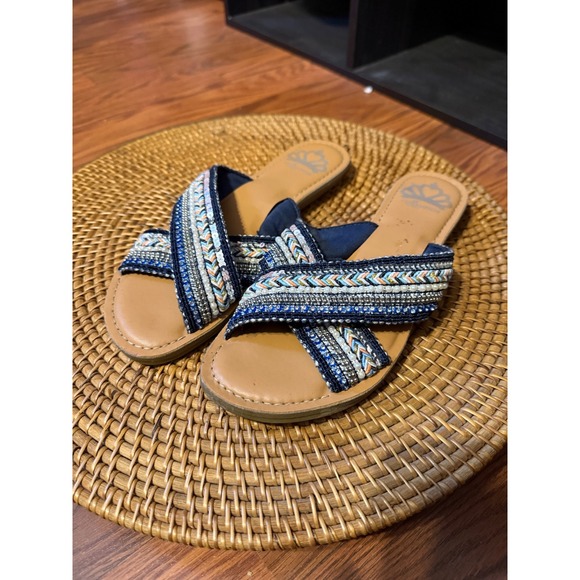 Fergalicious Shoes - Fergalicious by Fergie Starlit Beaded Sequin Crisscross Slide Sandals Blue 6.5M